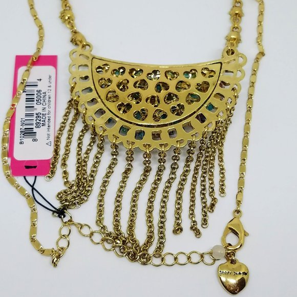 NWT RARE Betsey Johnson Weave & Sew Multi Woven Fringe Rhinestone Necklace - Picture 6 of 10